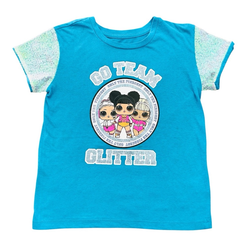 L.O.L. Surprise! Turquoise Short Sleeve Tee with Glitter Graphic L 10-12